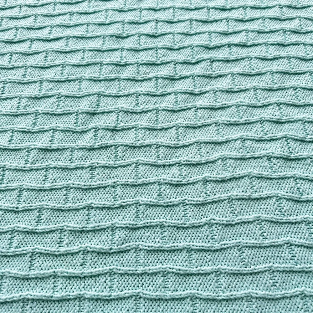 Handmade Mint Green Knit Baby Blanket Basketweave Textured Nursery Throw 33x33